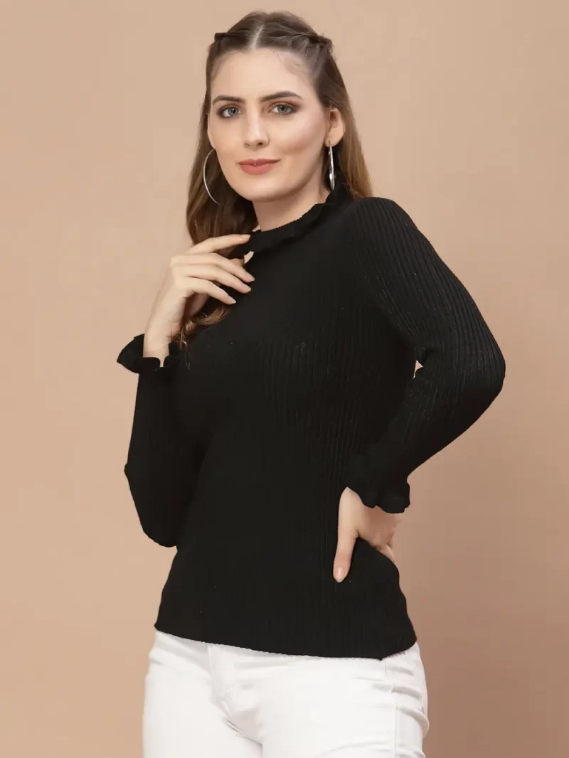Women Ribbed High Neck Top