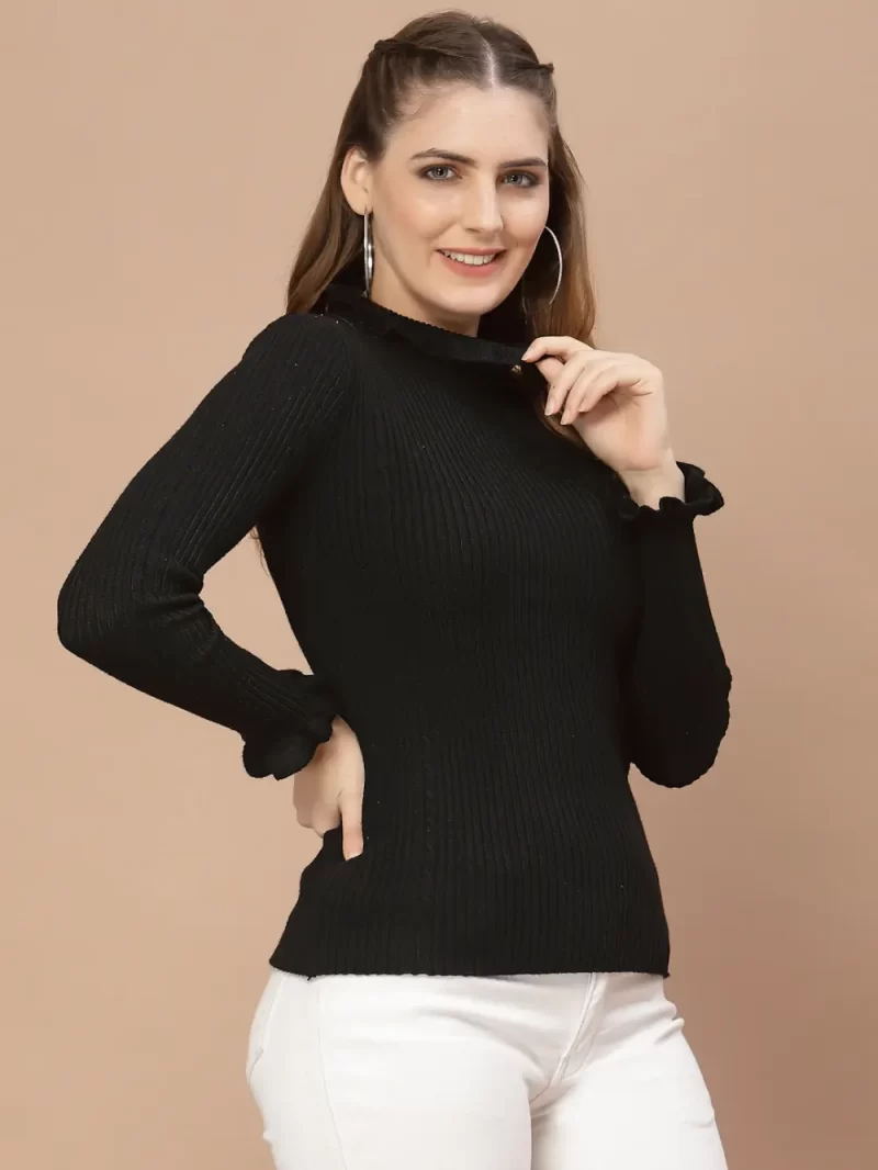 Women Ribbed High Neck Top