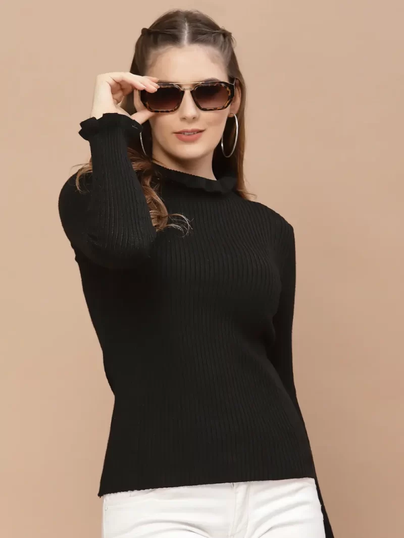 Women Ribbed High Neck Top