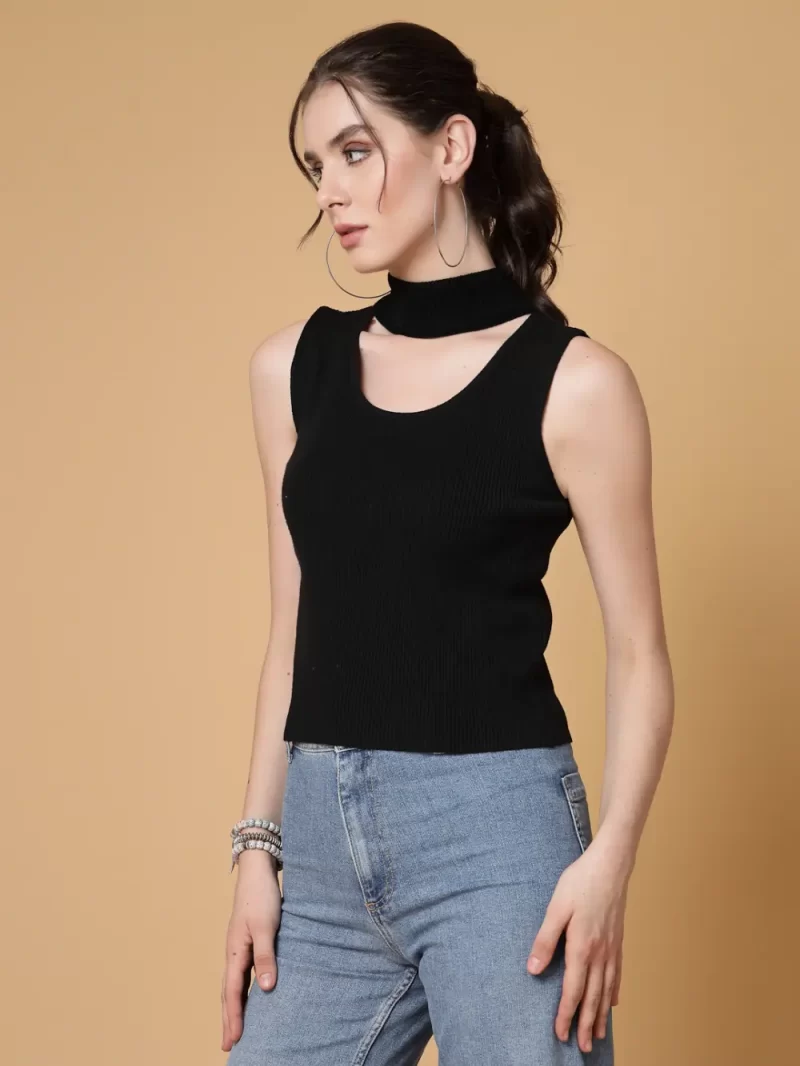 Self Design High Neck Cut Out Top