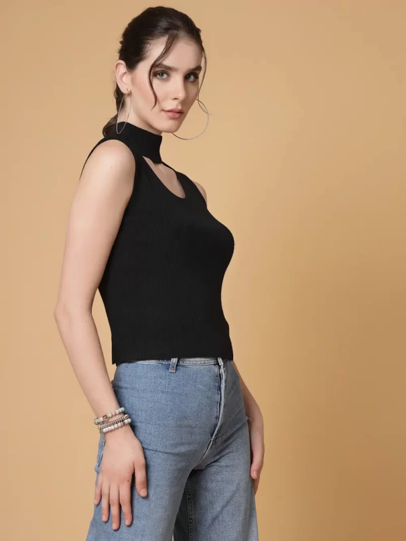 Self Design High Neck Cut Out Top