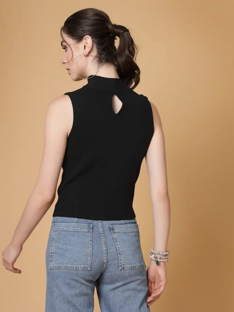 Self Design High Neck Cut Out Top