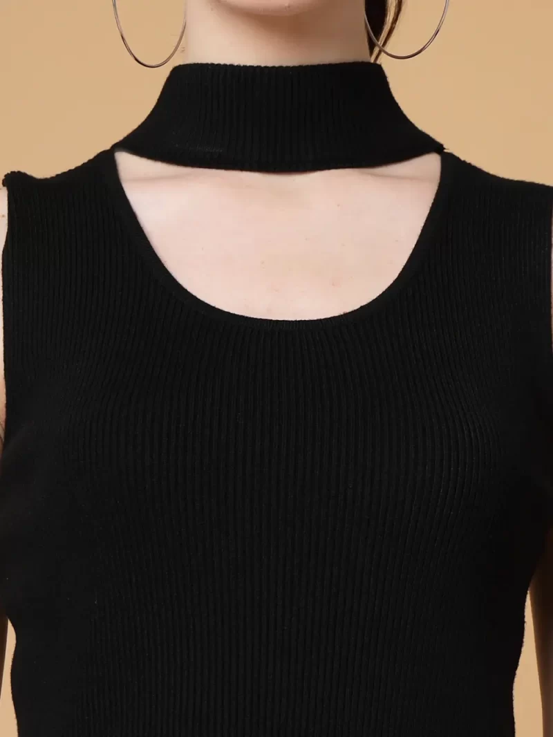 Self Design High Neck Cut Out Top