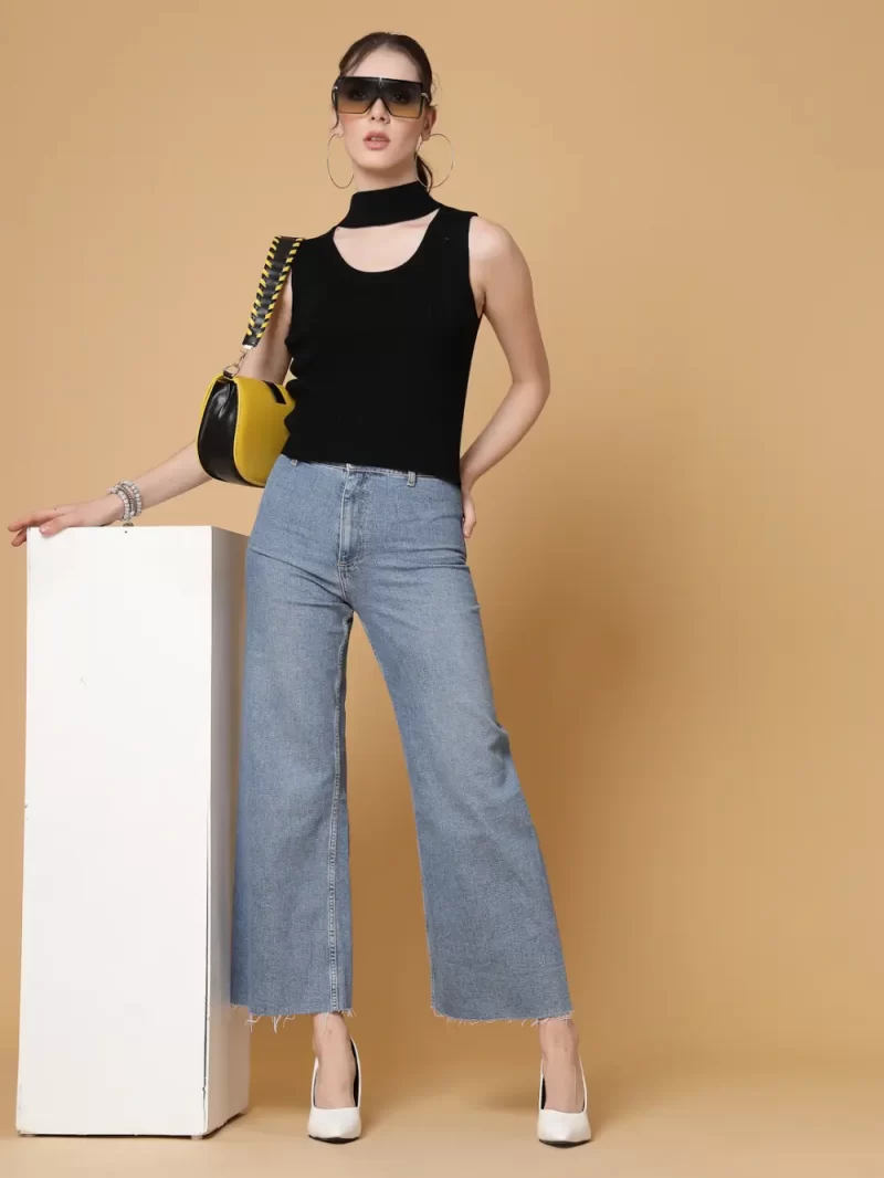 Self Design High Neck Cut Out Top