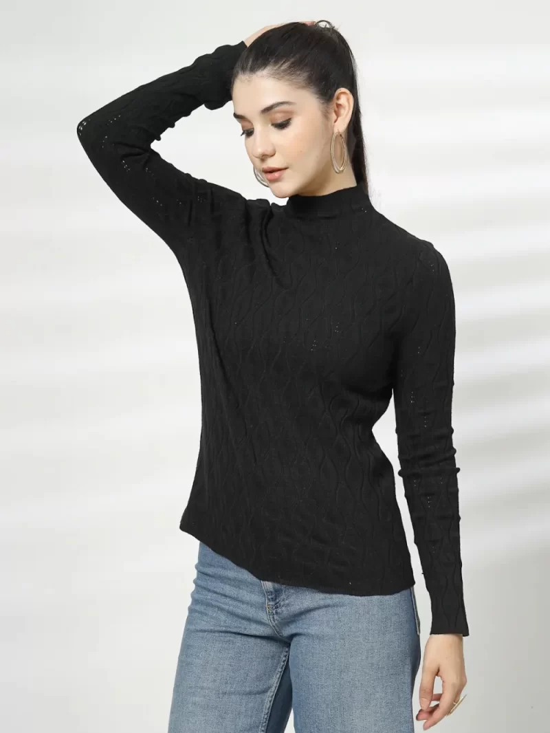 Women Self Design High Neck Top