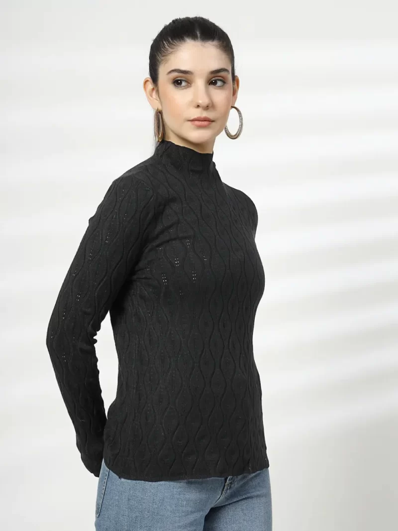 Women Self Design High Neck Top