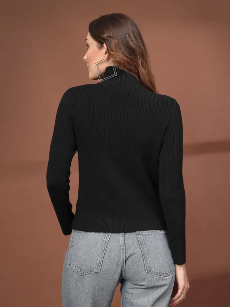 Women Striped Zipper High Neck Top