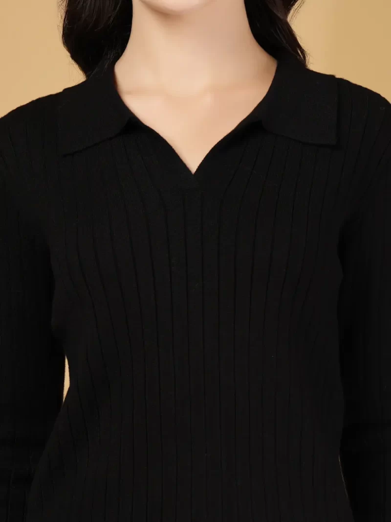 Women V-Neck Knitted Fitted T-Shrit