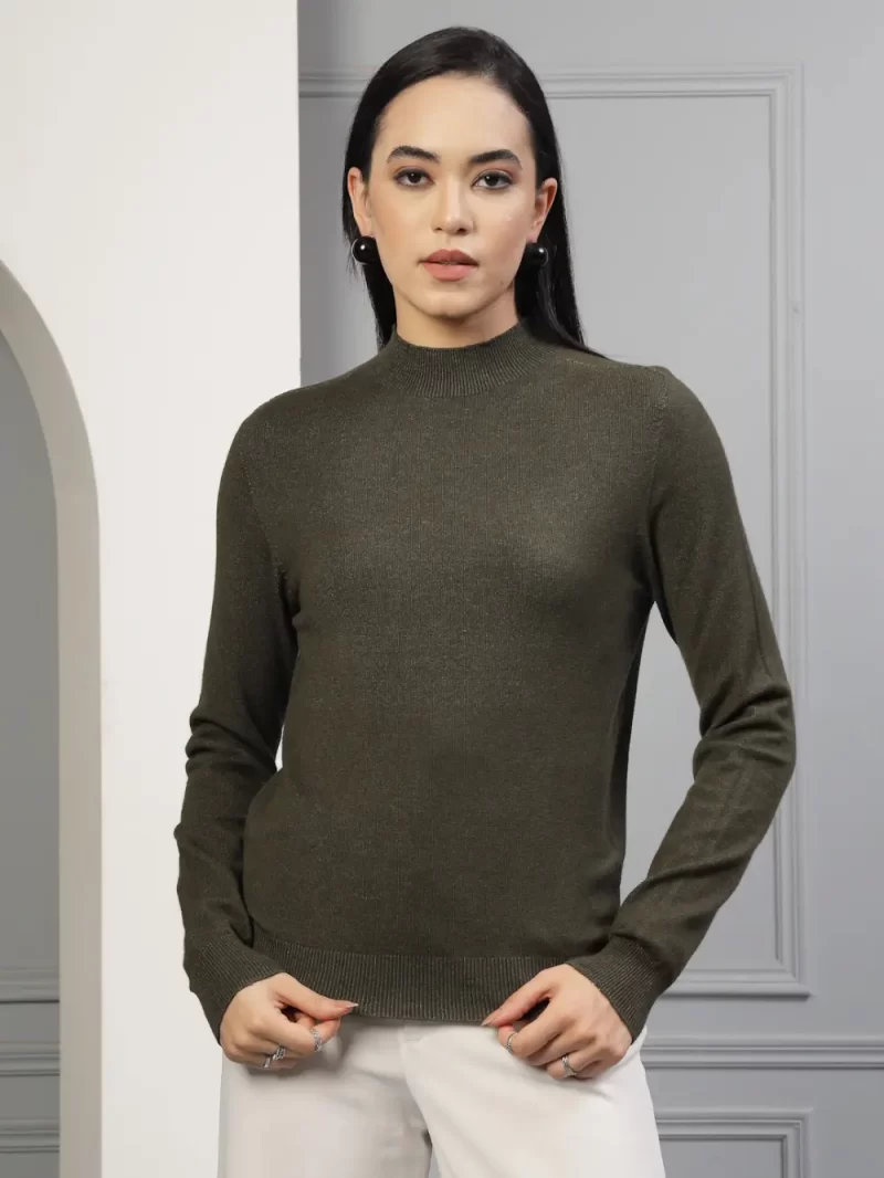 Women High Neck Pure Cotton Pullover