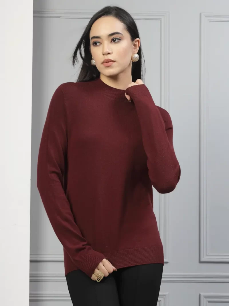 Women High Neck Pure Cotton Pullover