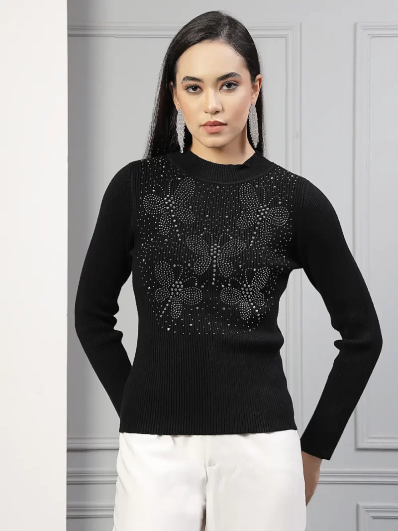 High Neck Embellished Pullover