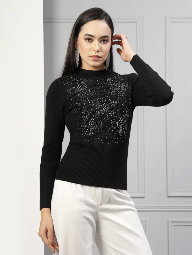 High Neck Embellished Pullover