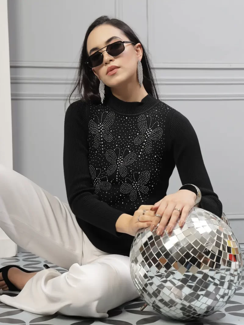 High Neck Embellished Pullover