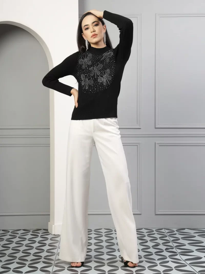 High Neck Embellished Pullover