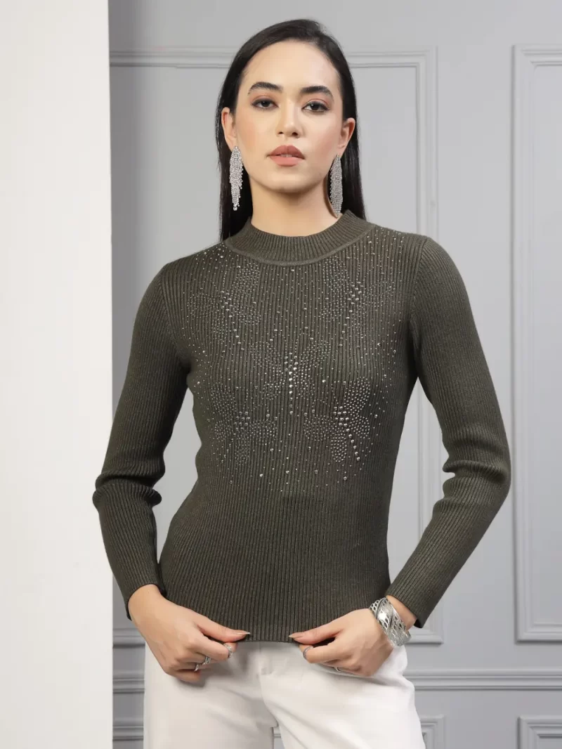 High Neck Embellished Pullover