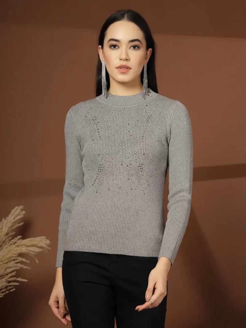 High Neck Embellished Pullover