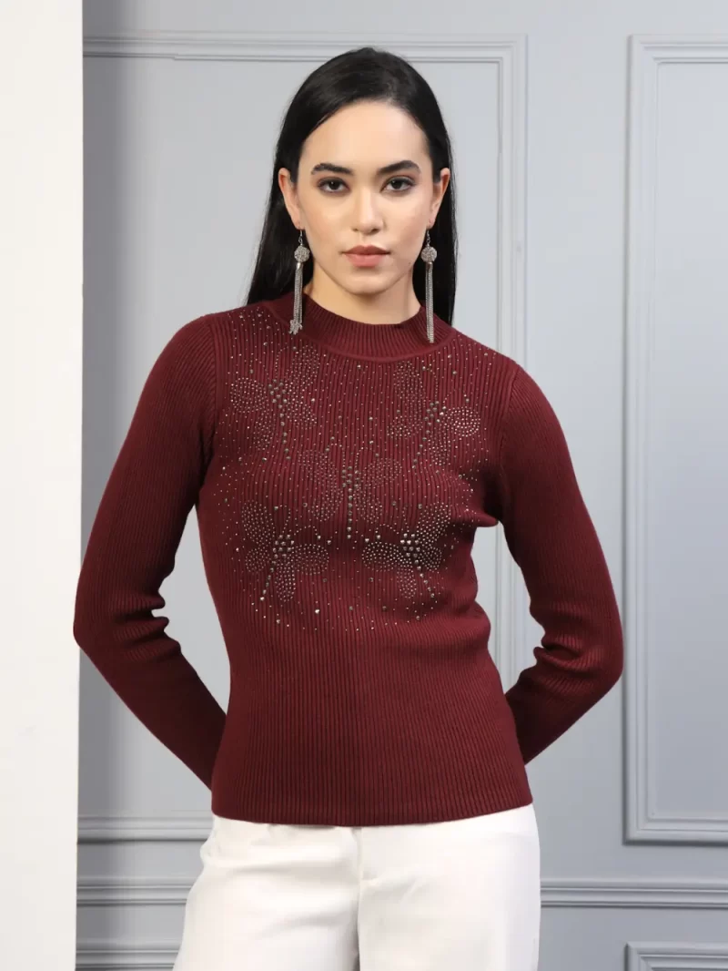 High Neck Embellished Pullover