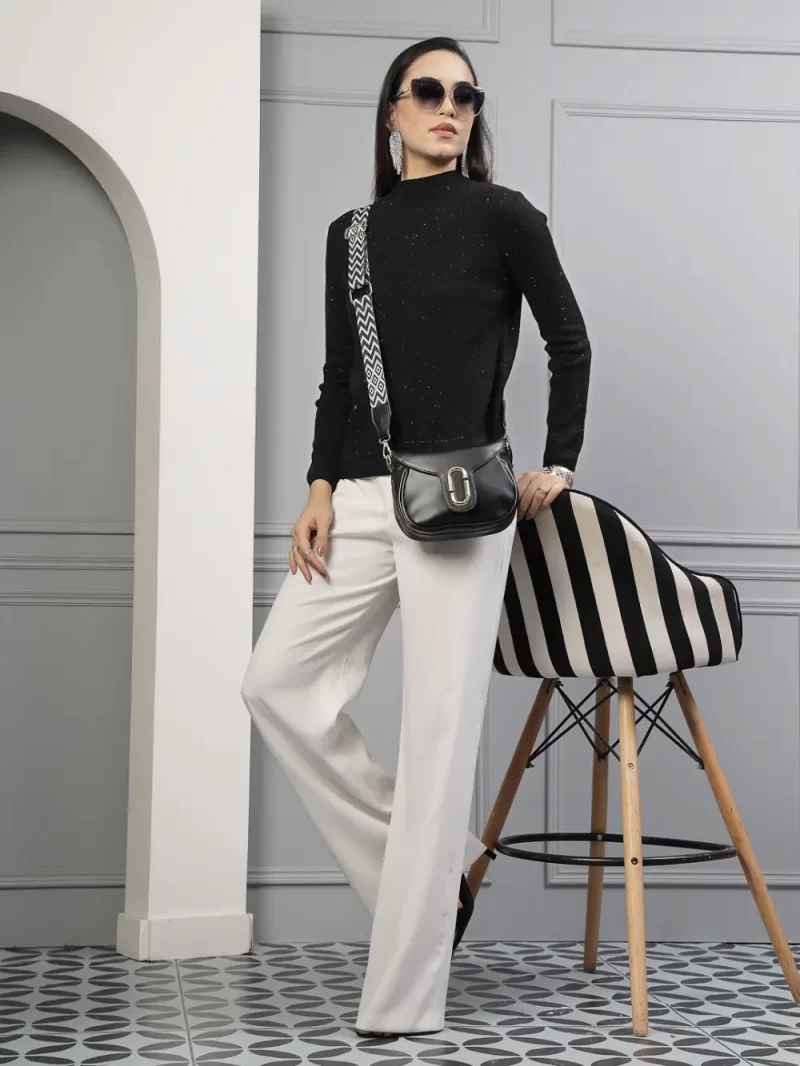 Women Self Design High Neck Long Sleeves Top