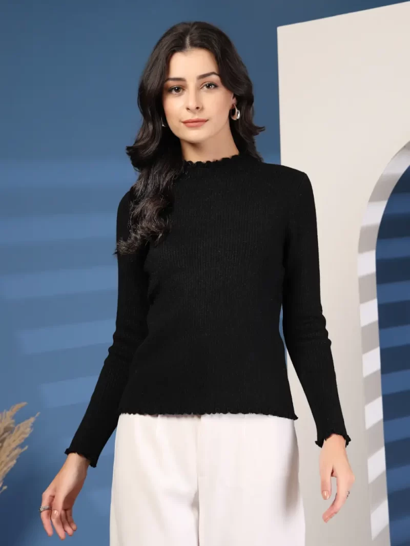 Women Solid Round Neck Woollen Regular Pullover