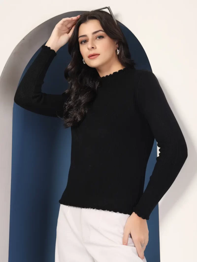 Women Solid Round Neck Woollen Regular Pullover