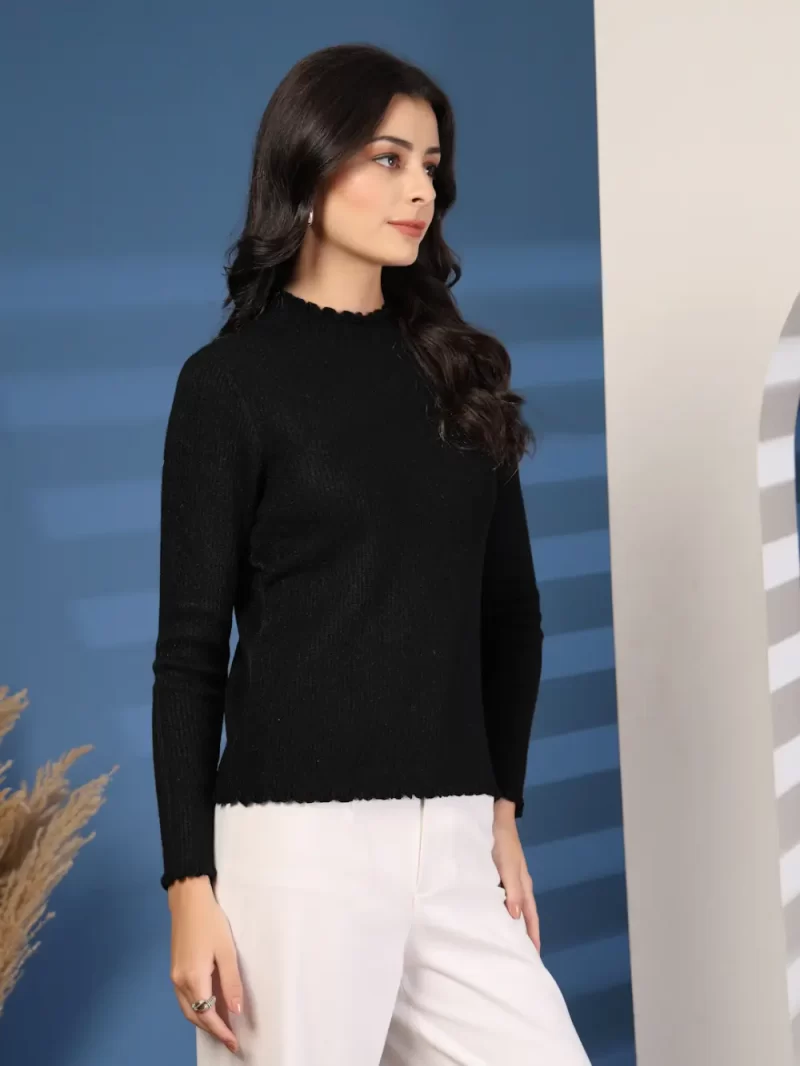 Women Solid Round Neck Woollen Regular Pullover