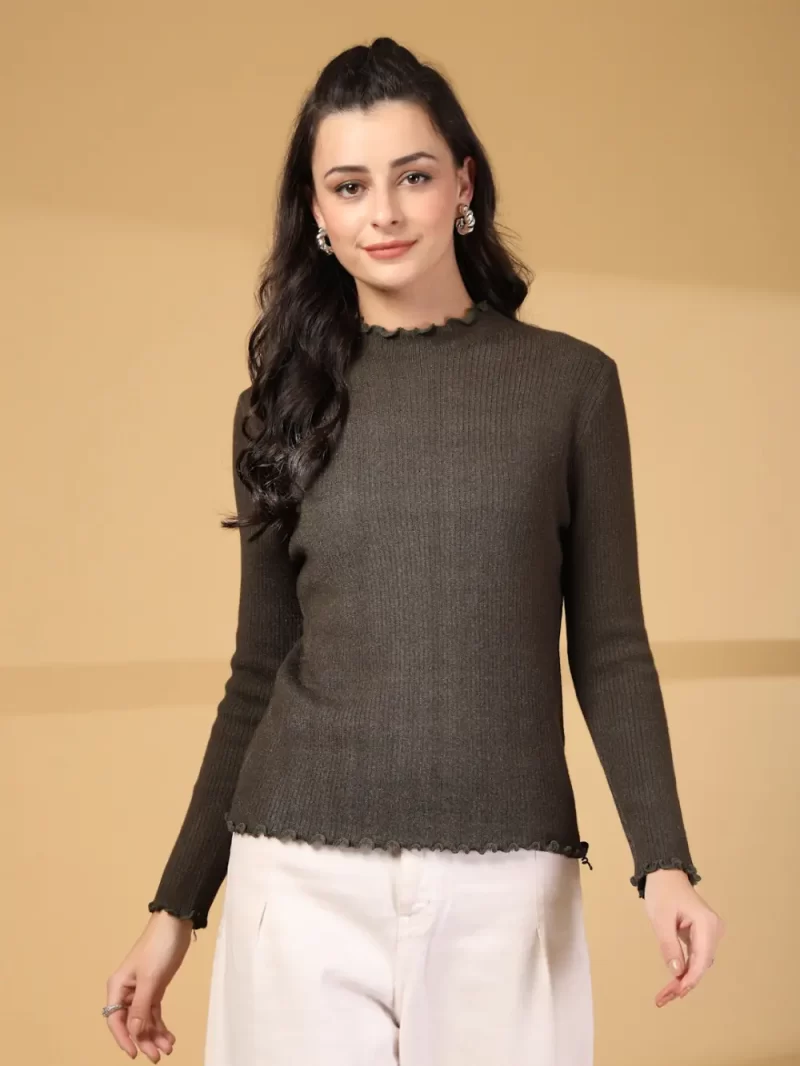 Women Solid Round Neck Woollen Regular Pullover