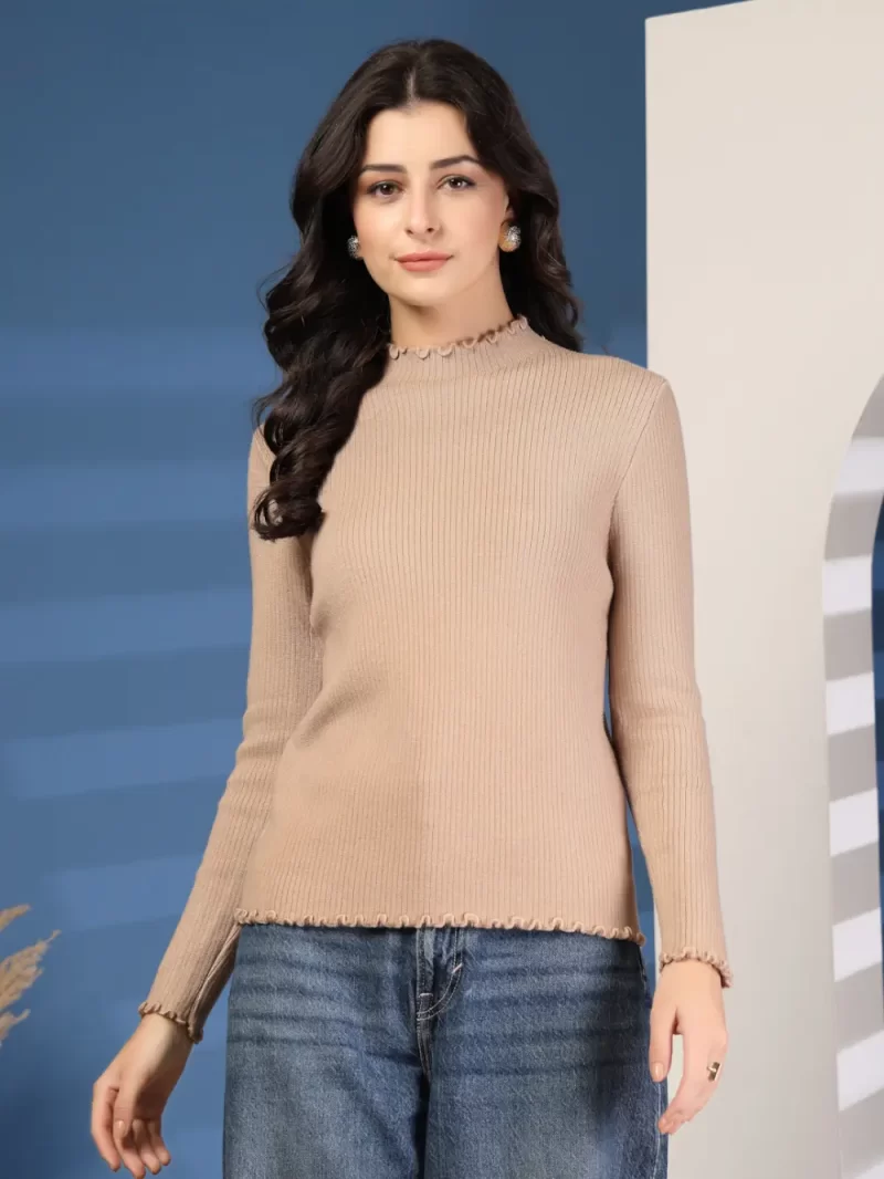 Women Solid Round Neck Woollen Regular Pullover