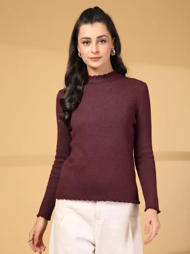 Women Solid Round Neck Woollen Regular Pullover