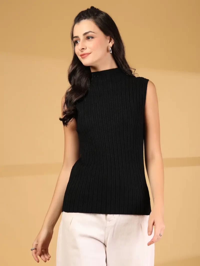Women Ribbed High Neck Fitted Top