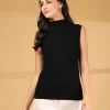 Women Ribbed High Neck Fitted Top