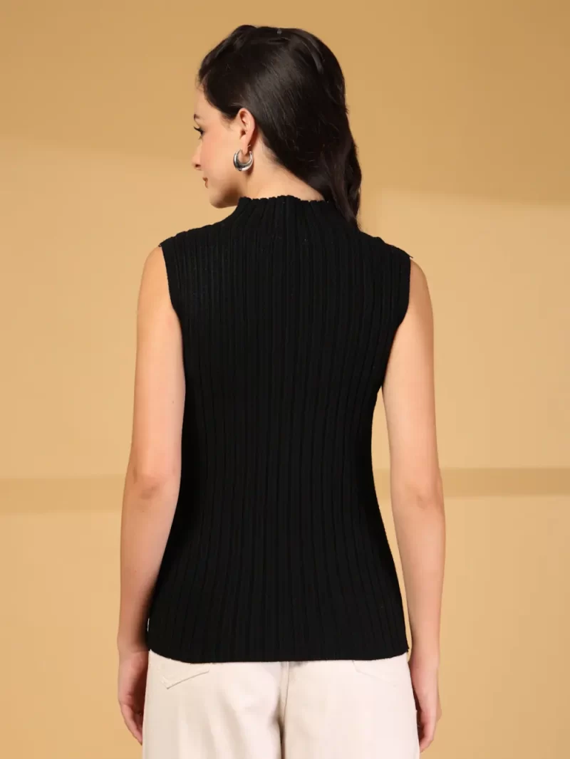 Women Ribbed High Neck Fitted Top
