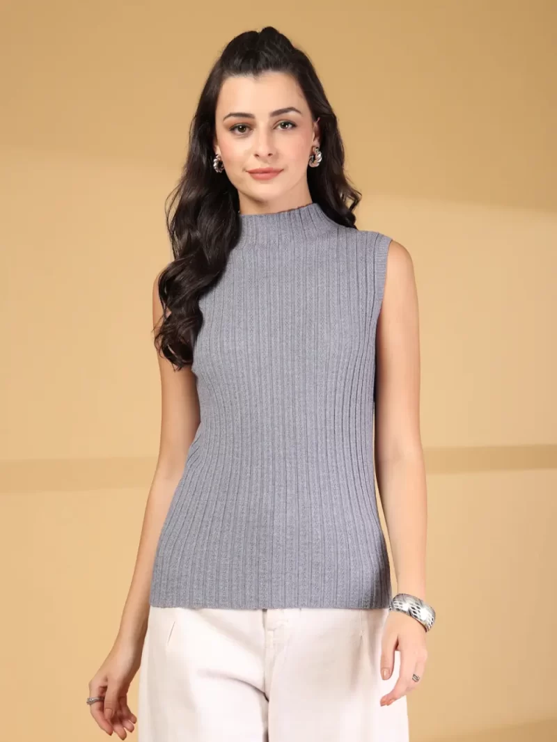 Women Ribbed High Neck Fitted Top