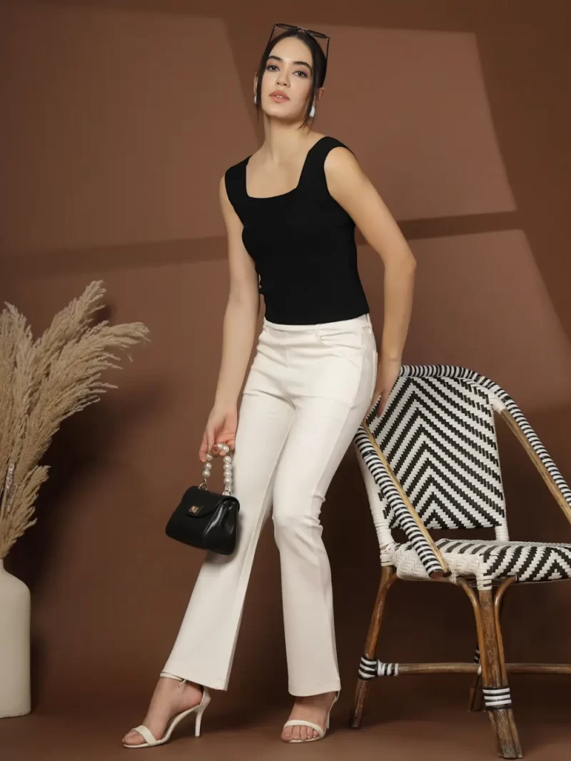 Women Self Design Square Neck Sleeveless Fitted Top