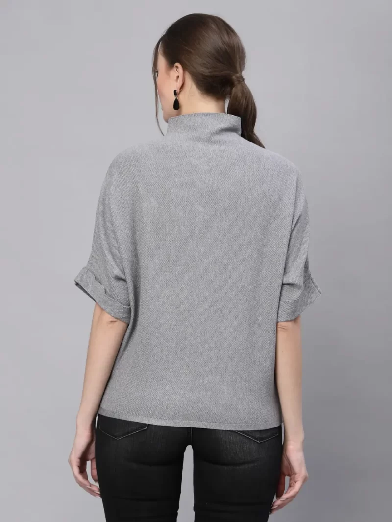 Women Grey Solid High Neck Pullover