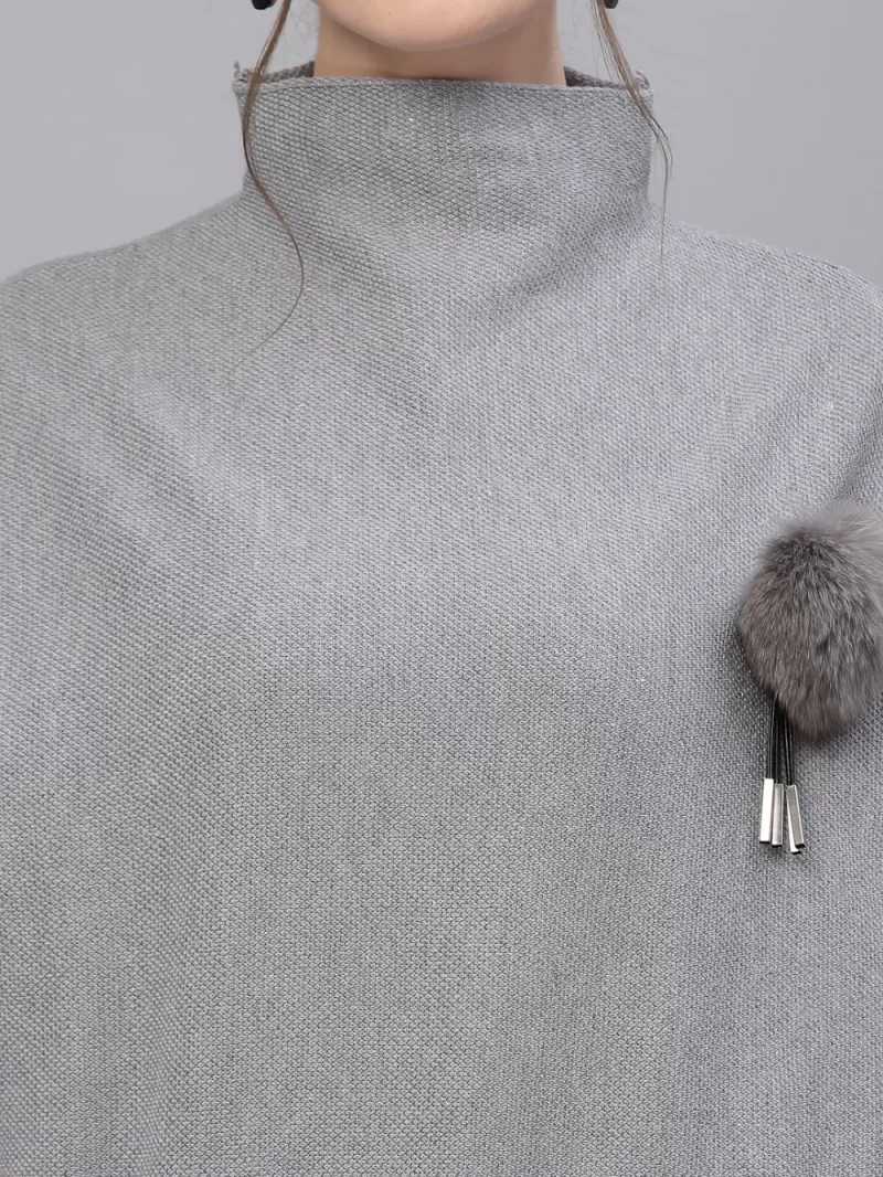 Women Grey Solid High Neck Pullover