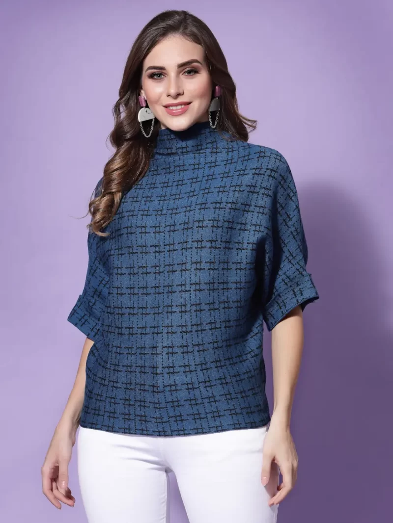 Women Blue & Black Pullover