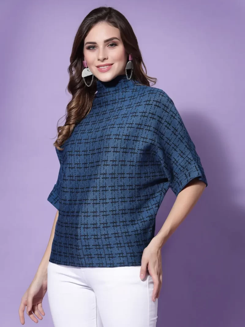 Women Blue & Black Pullover