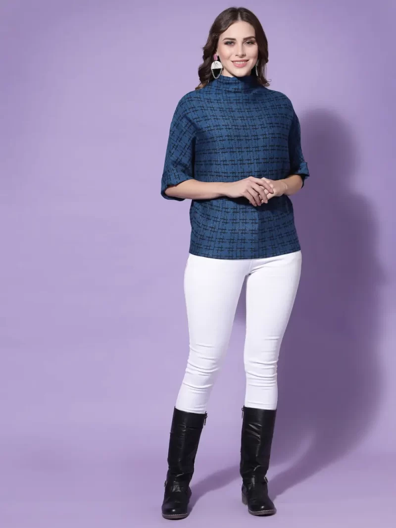 Women Blue & Black Pullover