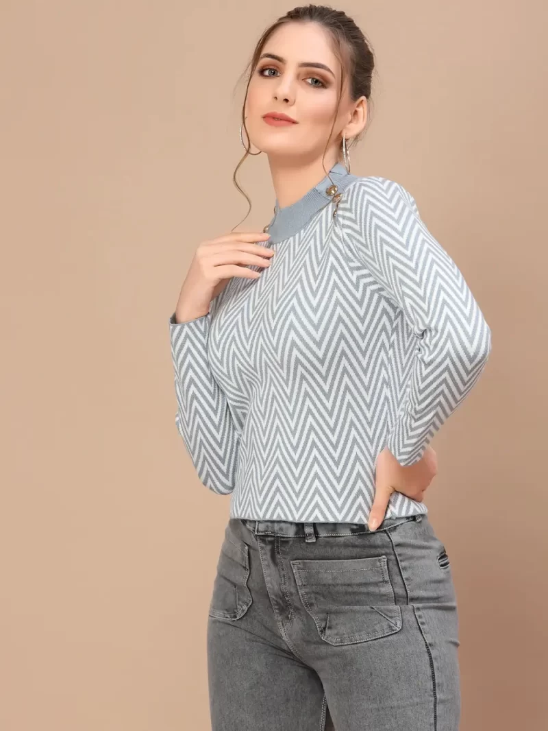 Women Chevron Woven High Neck Top