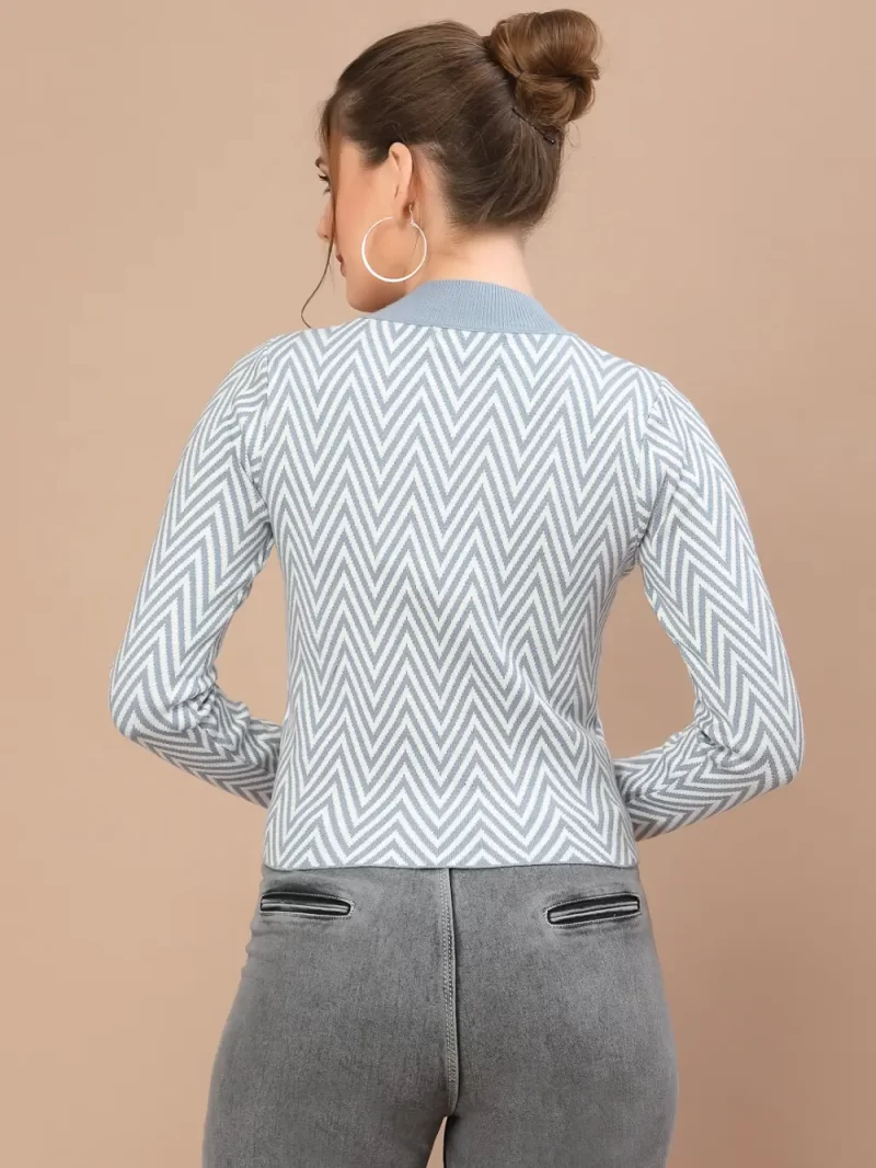 Women Chevron Woven High Neck Top