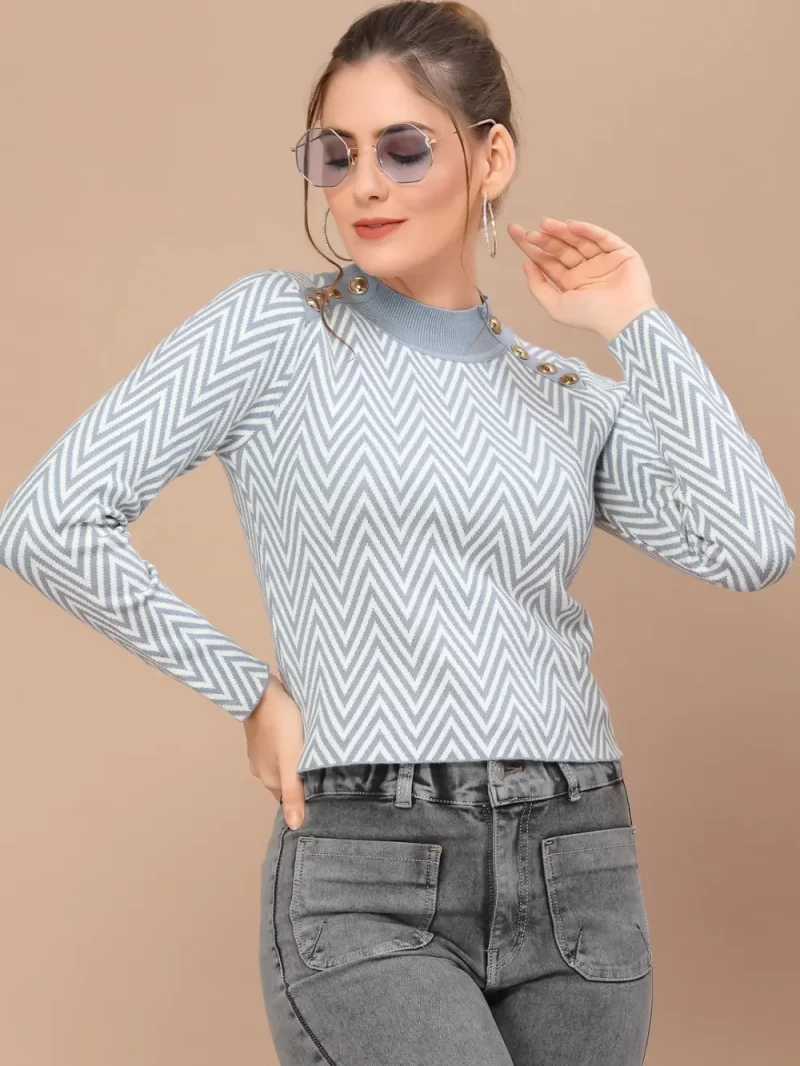 Women Chevron Woven High Neck Top