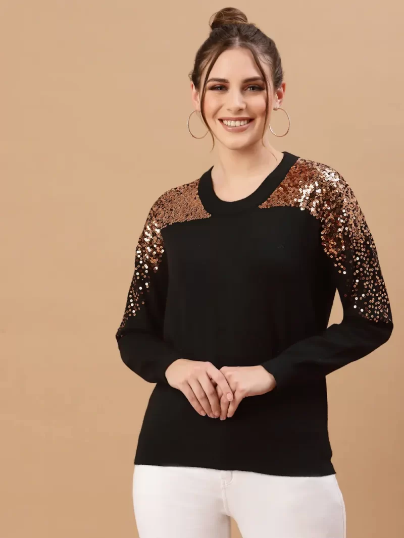 Women Sequins Embellished Pullover Sweater
