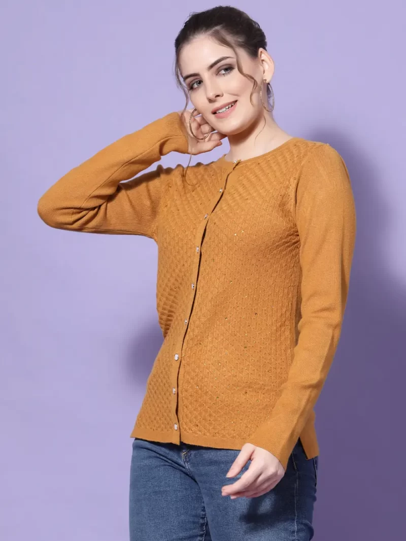 Women Embellished Round Neck Nylon Cardigan