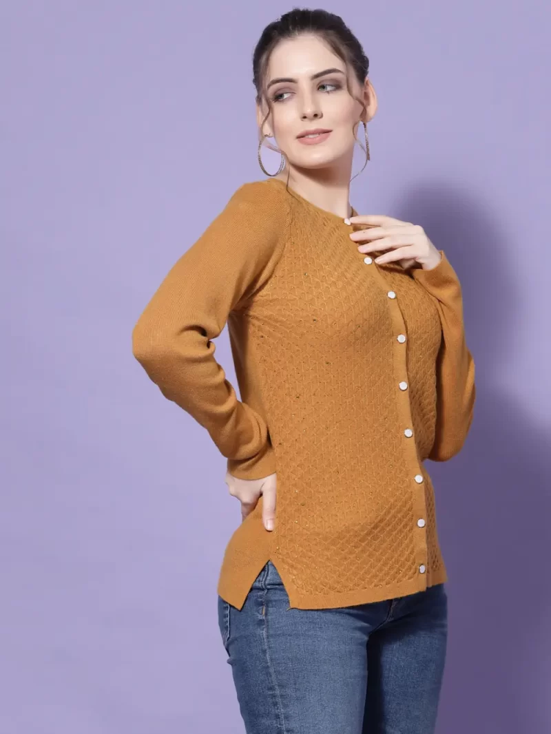 Women Embellished Round Neck Nylon Cardigan