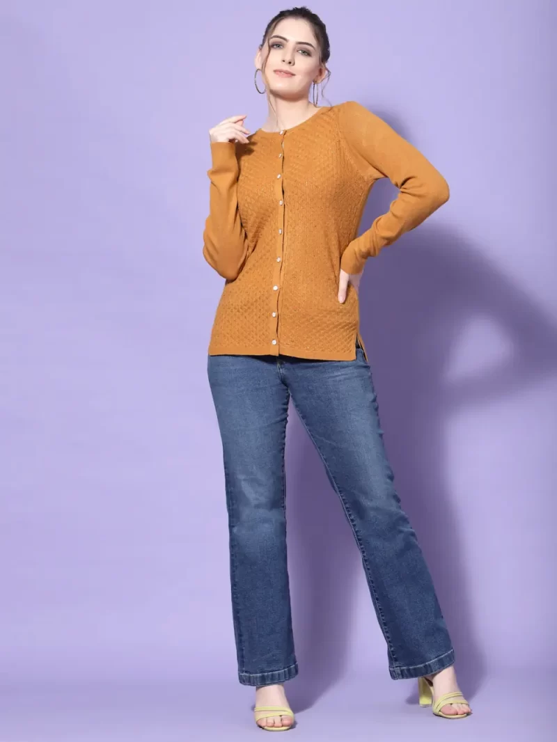 Women Embellished Round Neck Nylon Cardigan