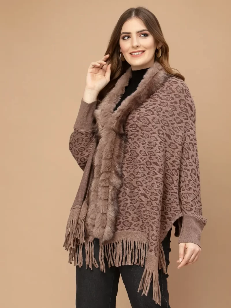 Women Brown Animal Poncho