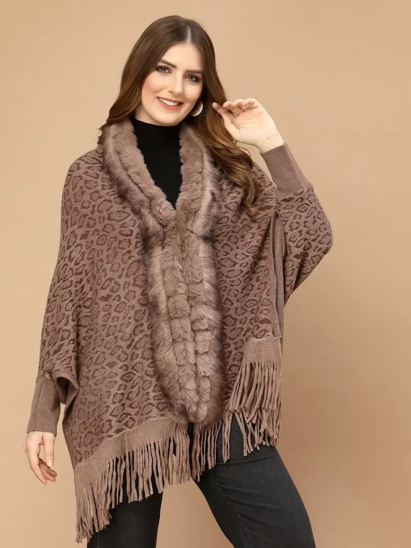 Women Brown Animal Poncho