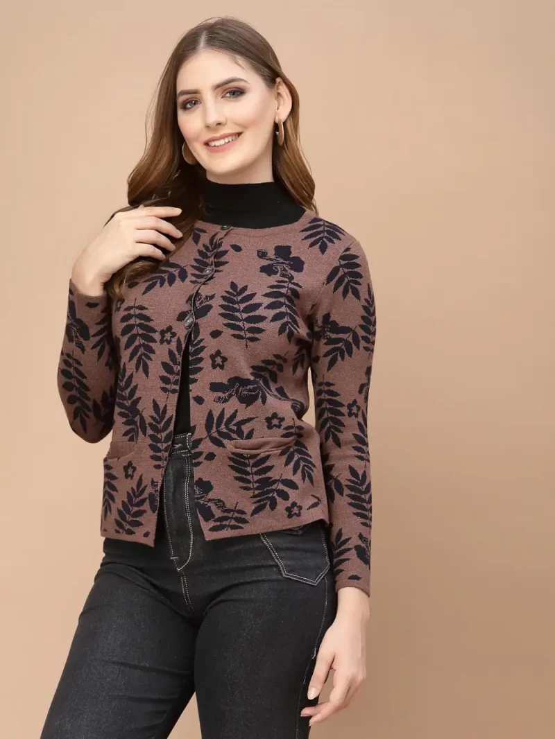 Women Cable Knit Nylon Long Sleeves Cardigan