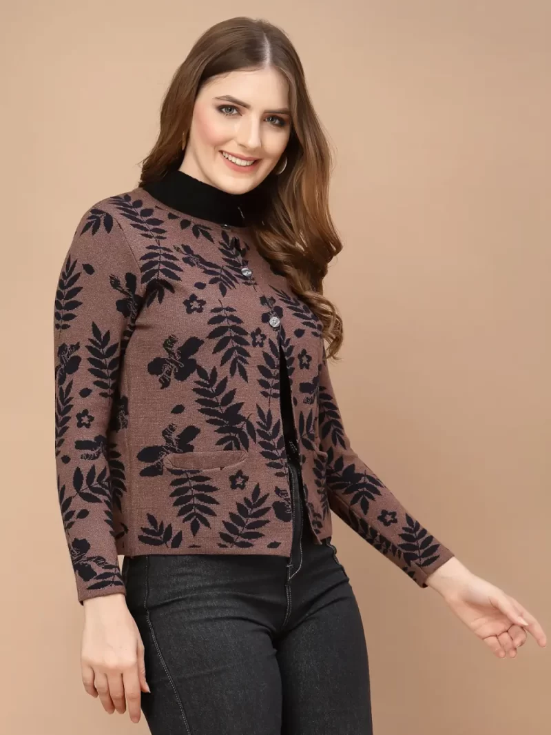 Women Cable Knit Nylon Long Sleeves Cardigan