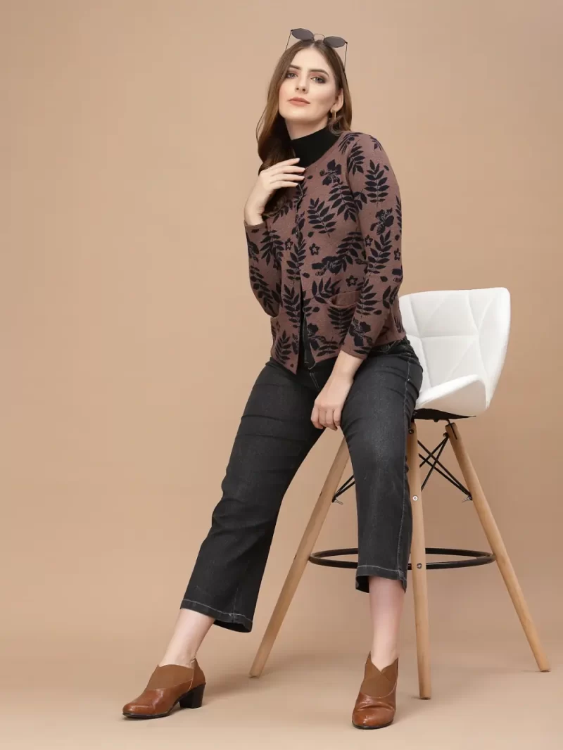 Women Cable Knit Nylon Long Sleeves Cardigan